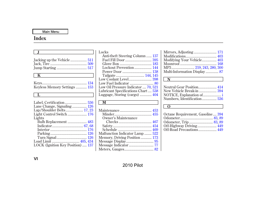 Index | HONDA 2010 Pilot User Manual | Page 568 / 575