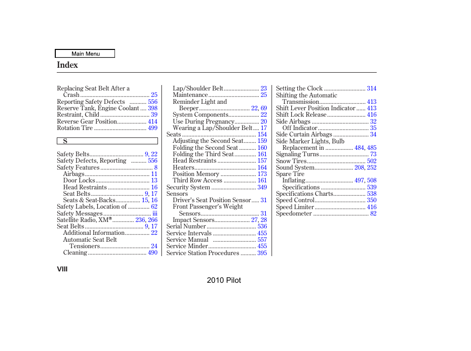 Index | HONDA 2010 Pilot User Manual | Page 570 / 575