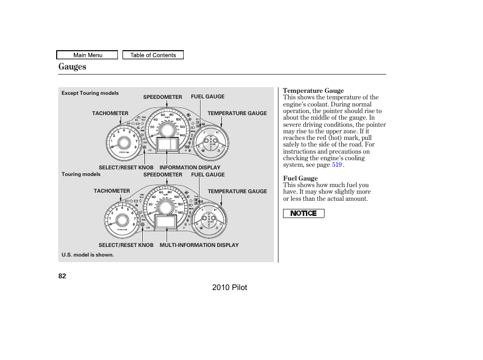 Gauges, 2010 pilot | HONDA 2010 Pilot User Manual | Page 86 / 575