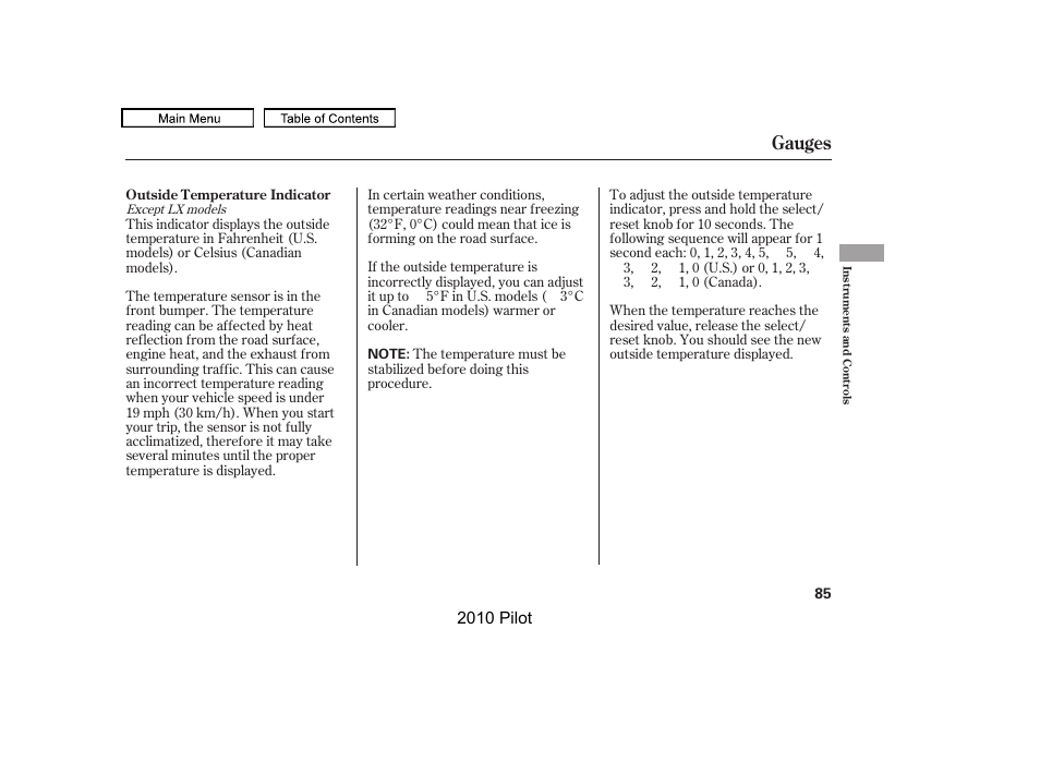 Gauges | HONDA 2010 Pilot User Manual | Page 89 / 575