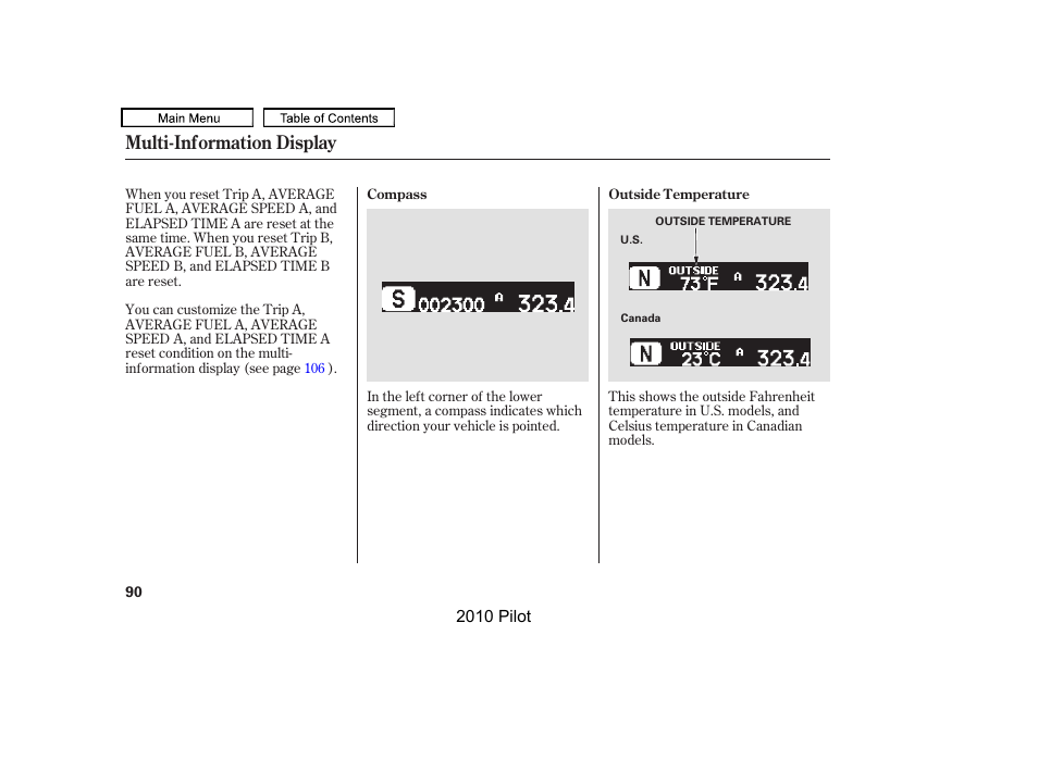 Multi-information display | HONDA 2010 Pilot User Manual | Page 94 / 575