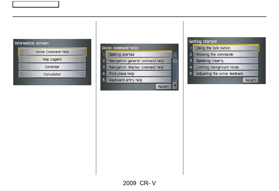 Information features, 2009 cr- v | HONDA 2009 CR-V Navigation User Manual | Page 68 / 151
