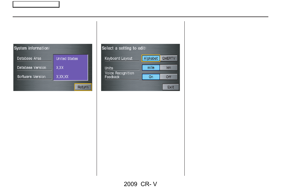 System setup, 2009 cr- v | HONDA 2009 CR-V Navigation User Manual | Page 91 / 151