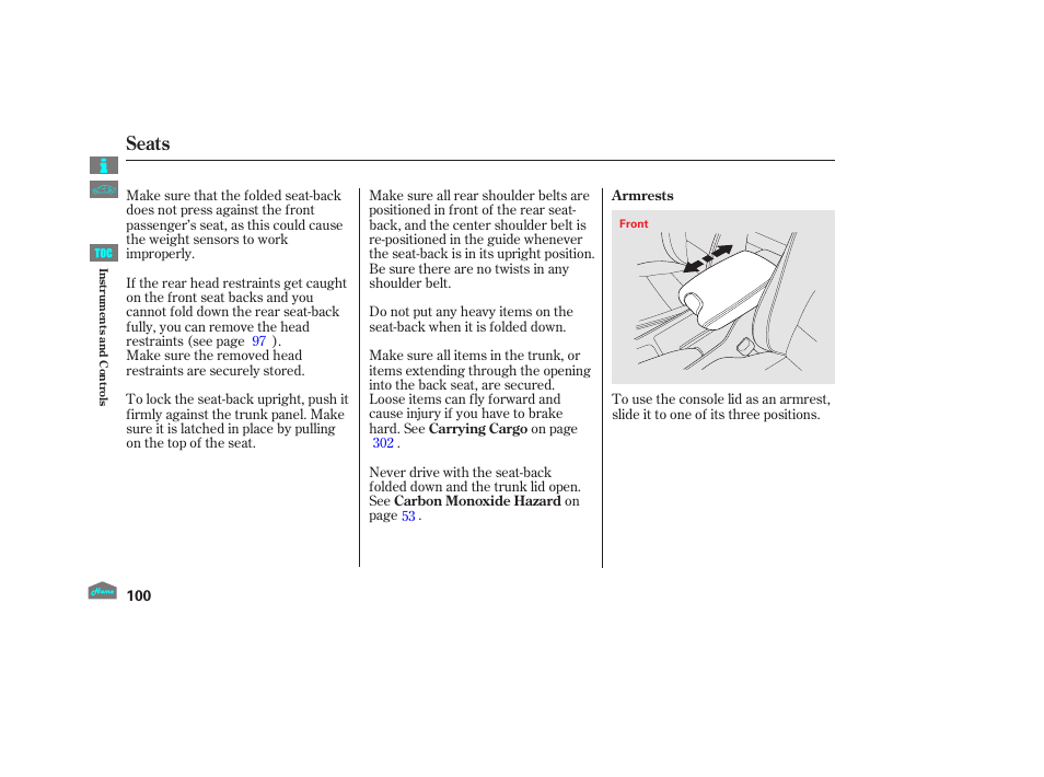 Seats | HONDA 2012 Accord Sedan User Manual | Page 103 / 446