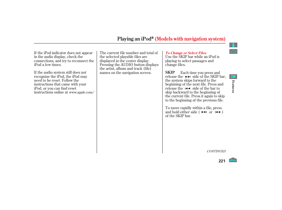 Playing an ipod (models with navigation system) | HONDA 2012 Accord Sedan User Manual | Page 224 / 446