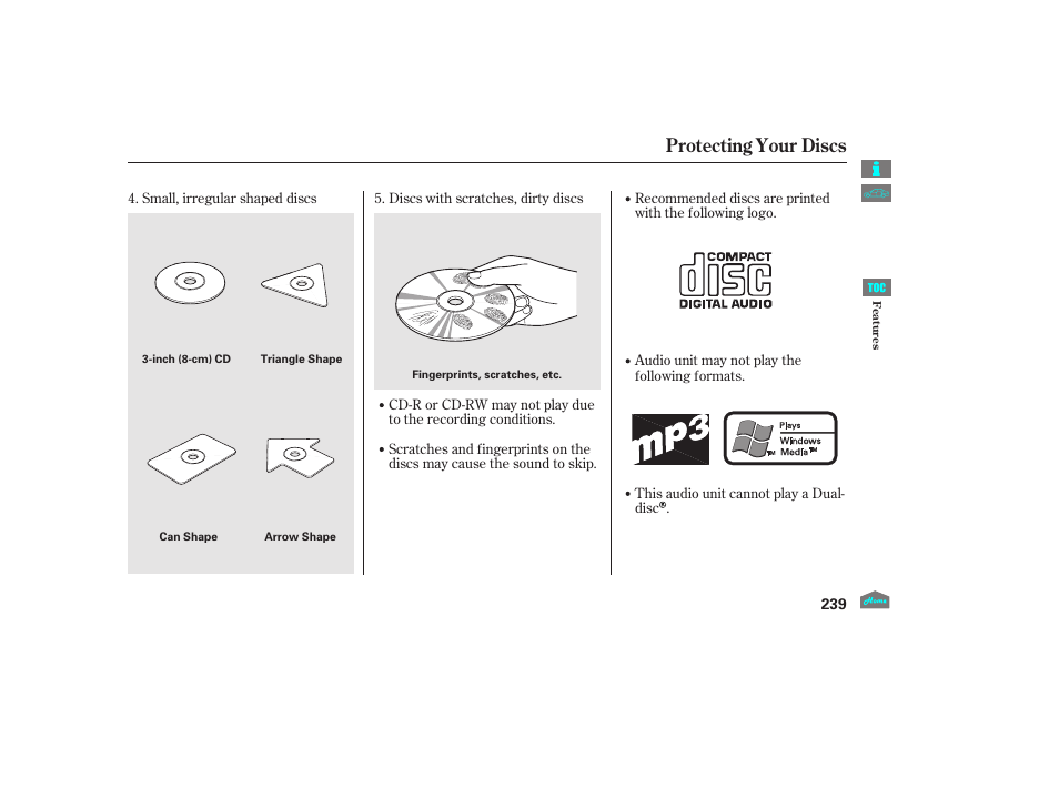 Protecting your discs, 2012 accord sedan | HONDA 2012 Accord Sedan User Manual | Page 242 / 446