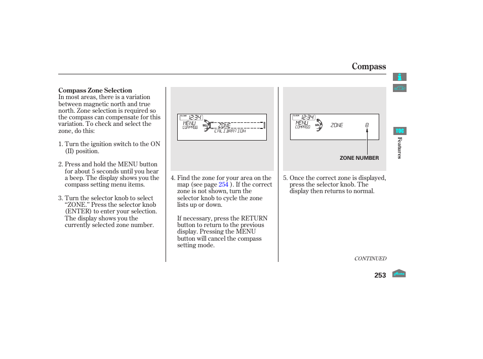 Compass | HONDA 2012 Accord Sedan User Manual | Page 256 / 446