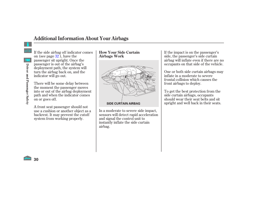 Additional information about your airbags | HONDA 2012 Accord Sedan User Manual | Page 33 / 446