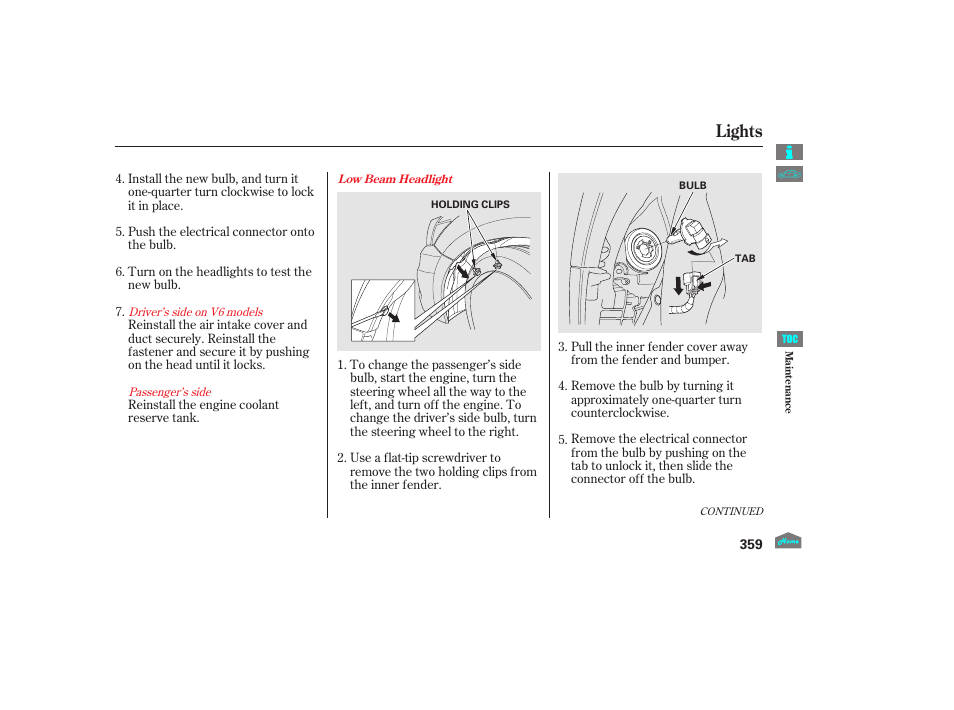 Lights | HONDA 2012 Accord Sedan User Manual | Page 362 / 446