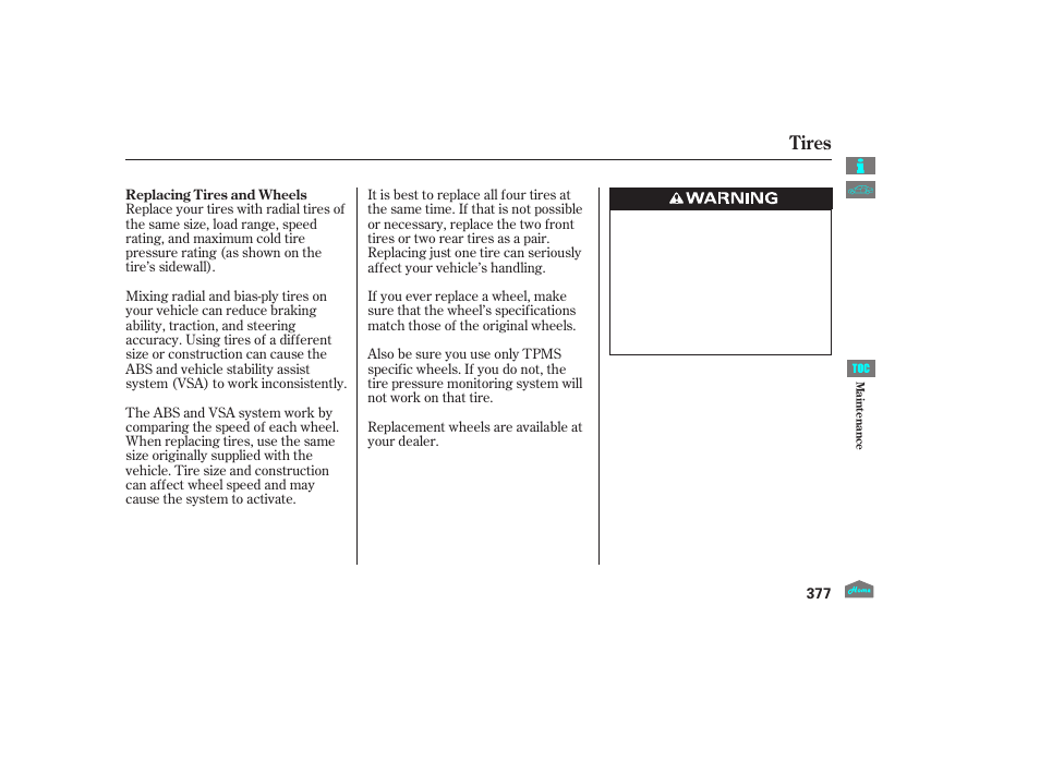 Tires | HONDA 2012 Accord Sedan User Manual | Page 380 / 446