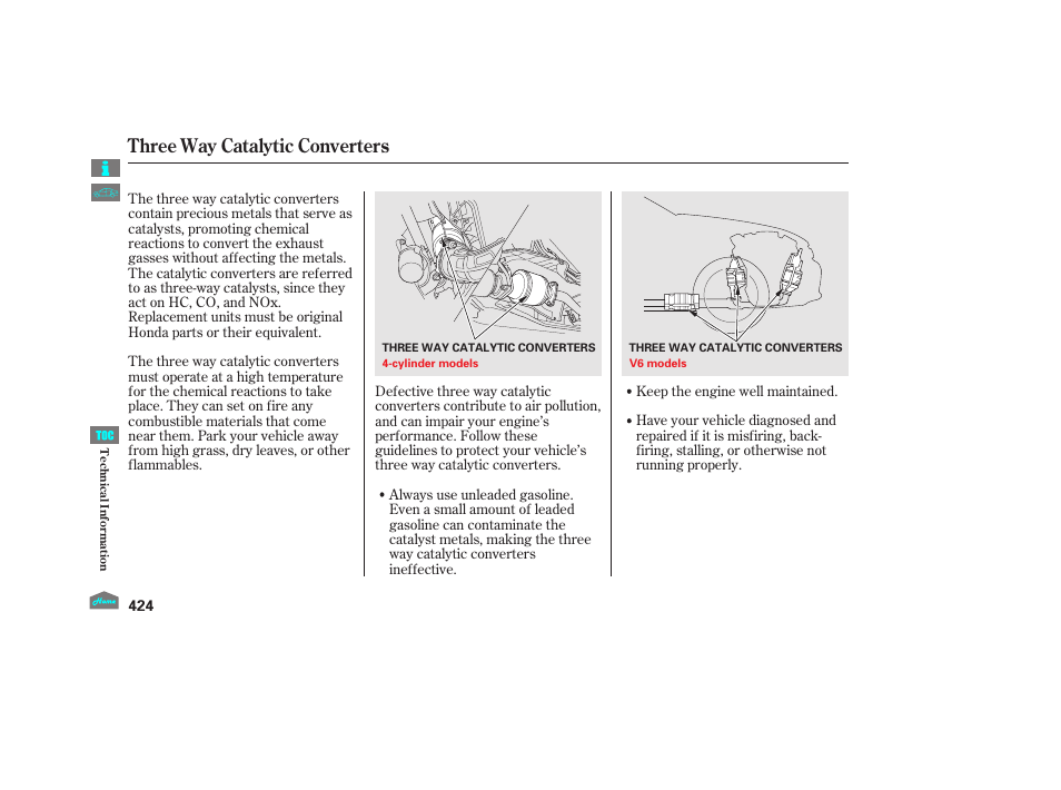 Threeway catalytic converters, Three way catalytic converters, 2012 accord sedan | HONDA 2012 Accord Sedan User Manual | Page 427 / 446