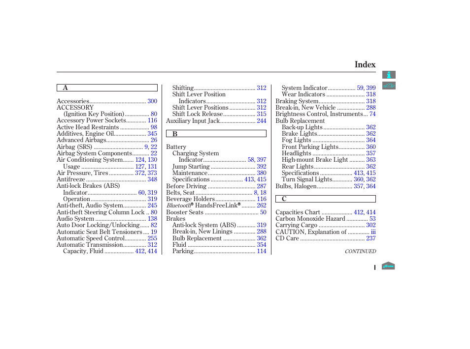 Index | HONDA 2012 Accord Sedan User Manual | Page 435 / 446