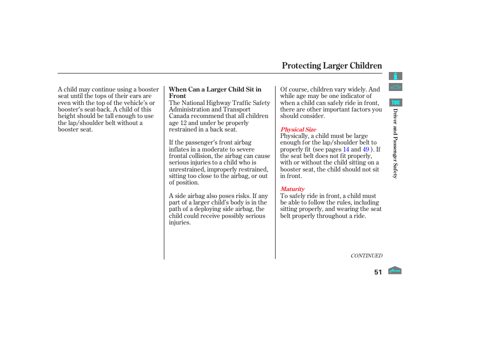 Protecting larger children | HONDA 2012 Accord Sedan User Manual | Page 54 / 446