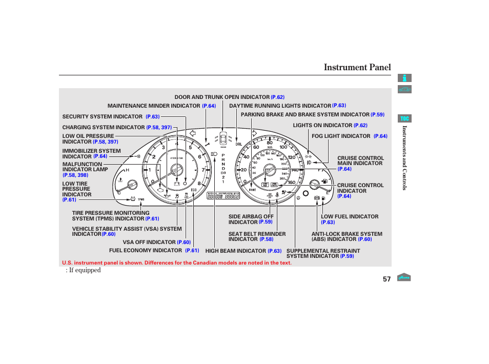 Instrument panel, P.57), 2012 accord sedan | HONDA 2012 Accord Sedan User Manual | Page 60 / 446