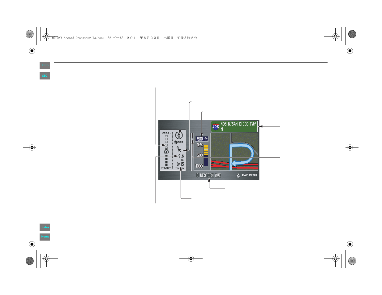 Driving to your destination, Guidance screen | HONDA 2012 Accord Crosstour Navigation User Manual | Page 52 / 156
