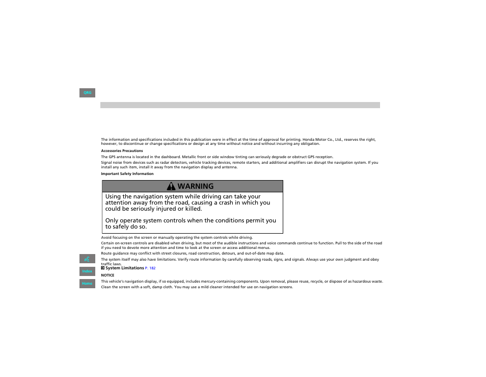 HONDA 2012 Civic Navigation User Manual | 204 pages