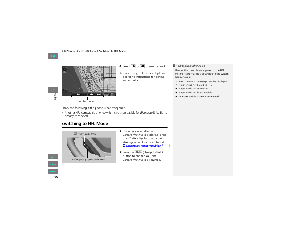 Switching to hfl mode | HONDA 2012 Civic Navigation User Manual | Page 139 / 204