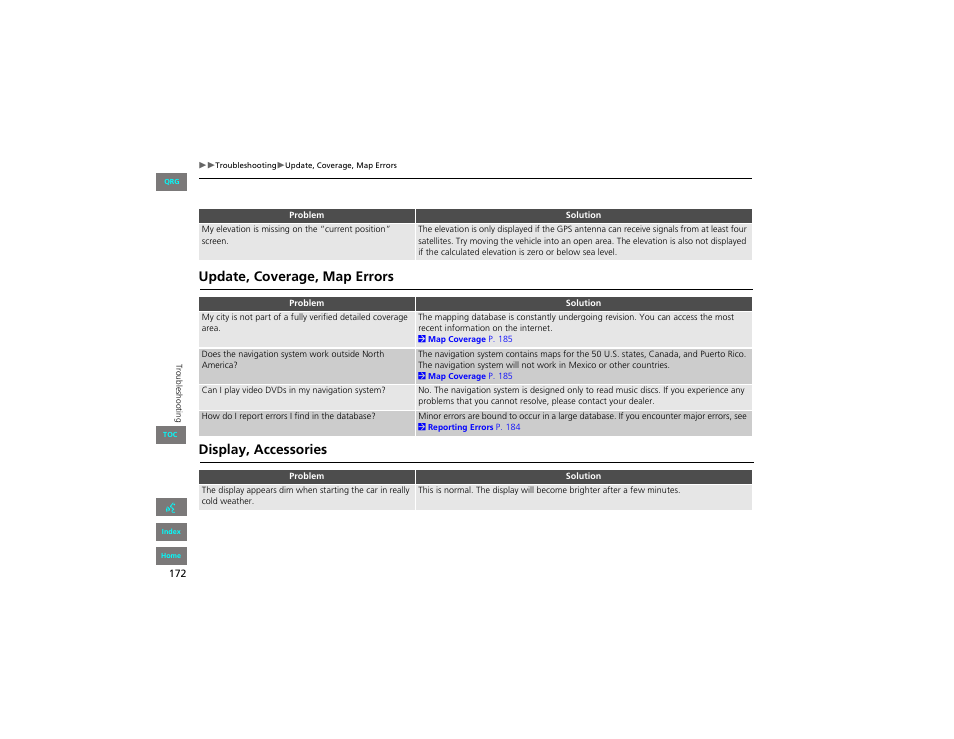 Update, coverage, map errors, Display, accessories, Update, coverage, map errors display, accessories | HONDA 2012 Civic Navigation User Manual | Page 173 / 204
