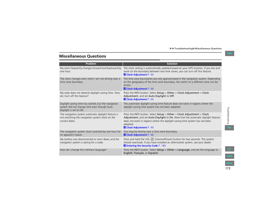 Miscellaneous questions | HONDA 2012 Civic Navigation User Manual | Page 174 / 204