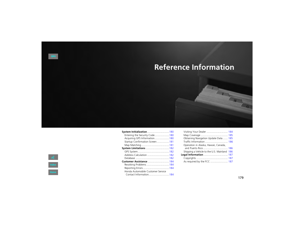 Reference information, P. 179, P.179 | HONDA 2012 Civic Navigation User Manual | Page 180 / 204