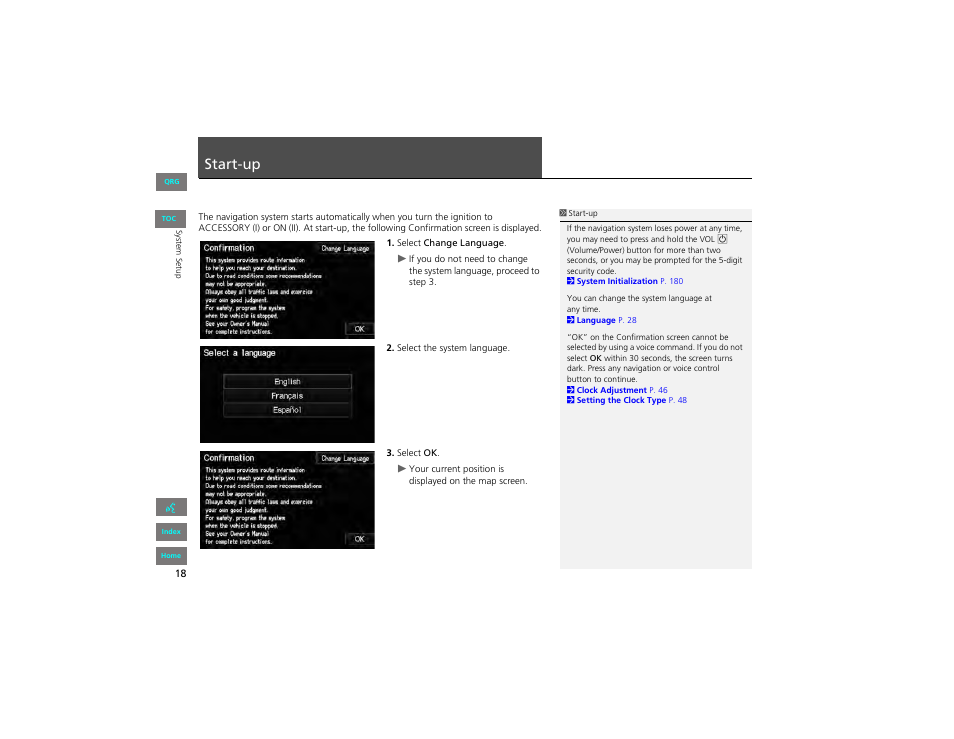 Start-up | HONDA 2012 Civic Navigation User Manual | Page 19 / 204