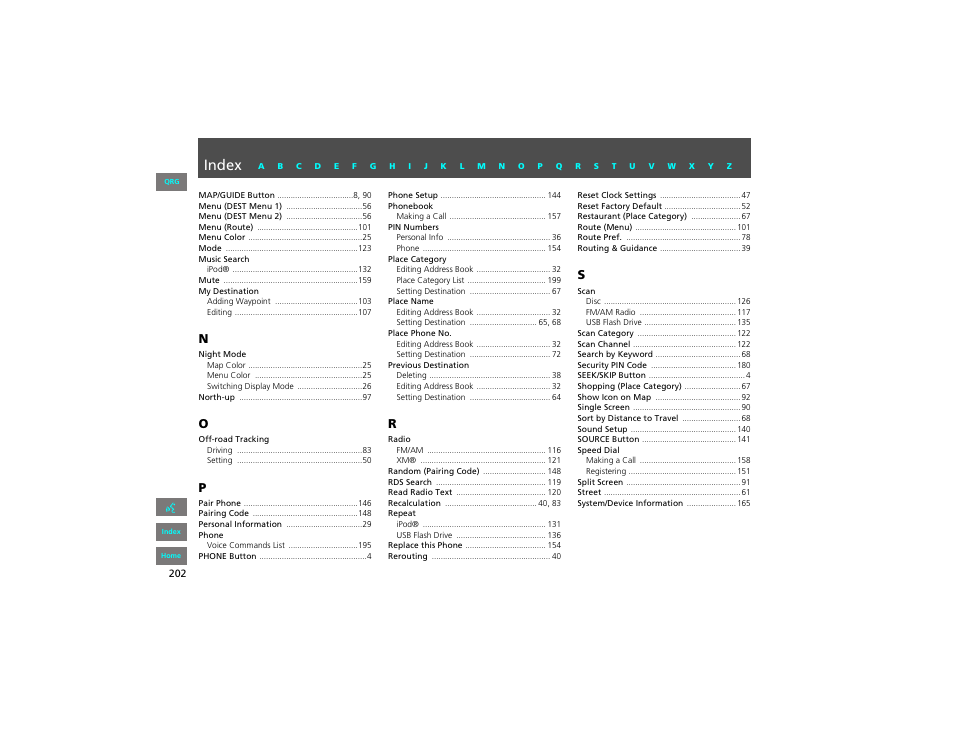Index | HONDA 2012 Civic Navigation User Manual | Page 203 / 204