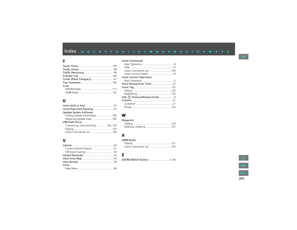 Index | HONDA 2012 Civic Navigation User Manual | Page 204 / 204