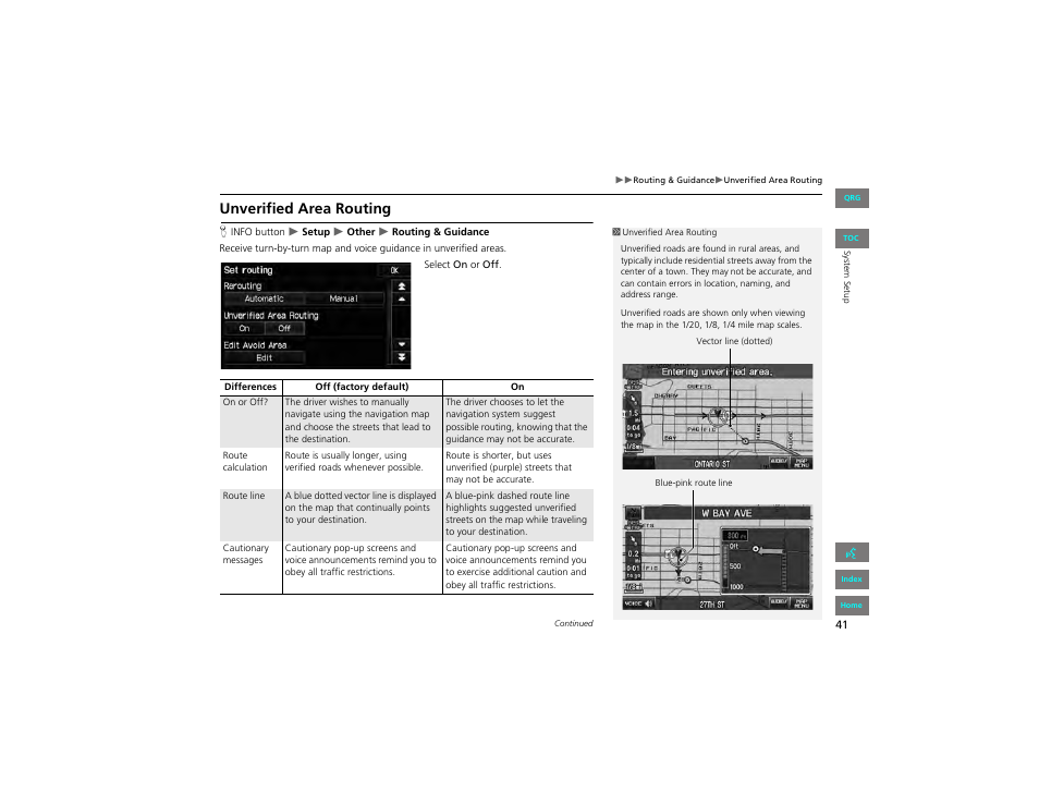 Unverified area routing, 2 unverified area routing, P. 41 | HONDA 2012 Civic Navigation User Manual | Page 42 / 204