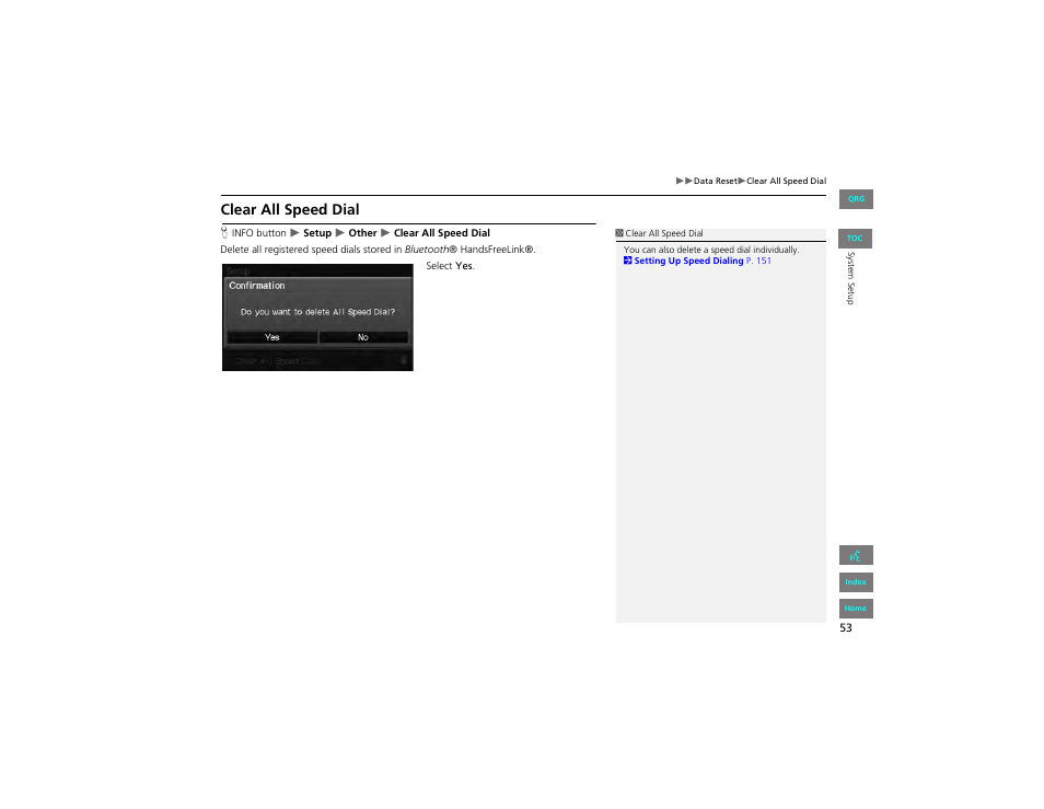 Clear all speed dial | HONDA 2012 Civic Navigation User Manual | Page 54 / 204
