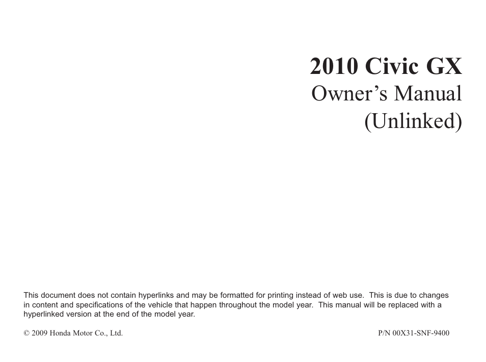 HONDA 2010 Civic GX User Manual | 36 pages