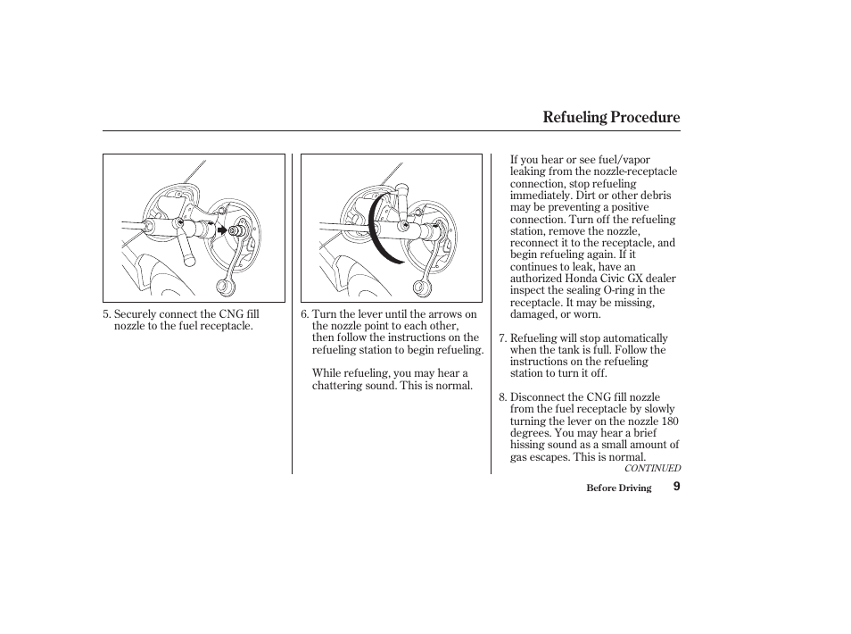 Refueling procedure | HONDA 2010 Civic GX User Manual | Page 11 / 36