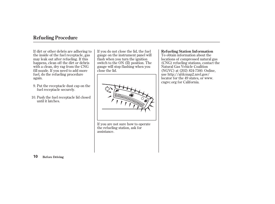 Refueling procedure | HONDA 2010 Civic GX User Manual | Page 12 / 36