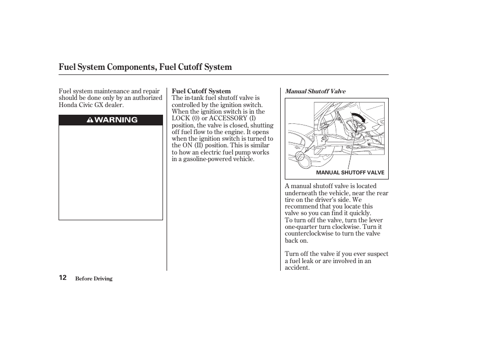 Fuel system components, fuel cutoff system | HONDA 2010 Civic GX User Manual | Page 14 / 36