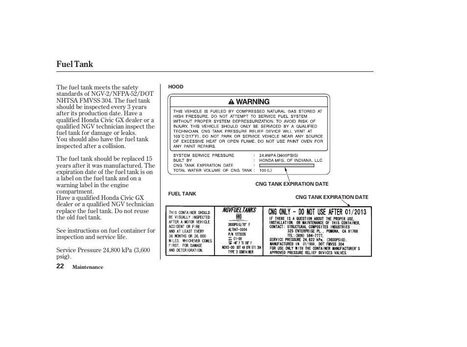 Fuel tank | HONDA 2010 Civic GX User Manual | Page 24 / 36