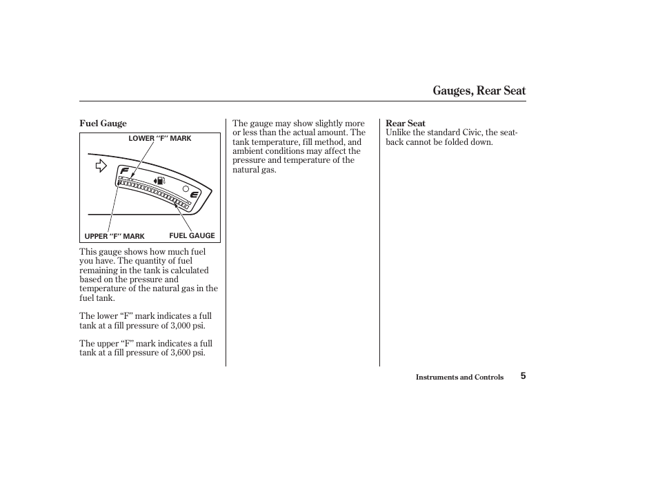 Gauges, rear seat | HONDA 2010 Civic GX User Manual | Page 7 / 36