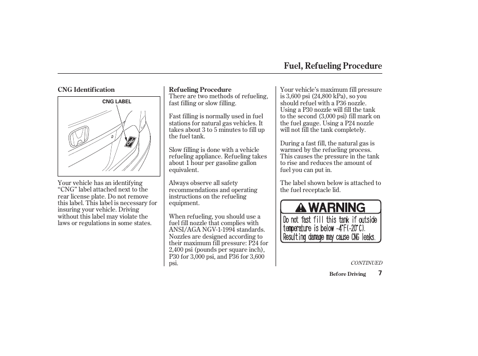 Fuel, refueling procedure | HONDA 2010 Civic GX User Manual | Page 9 / 36