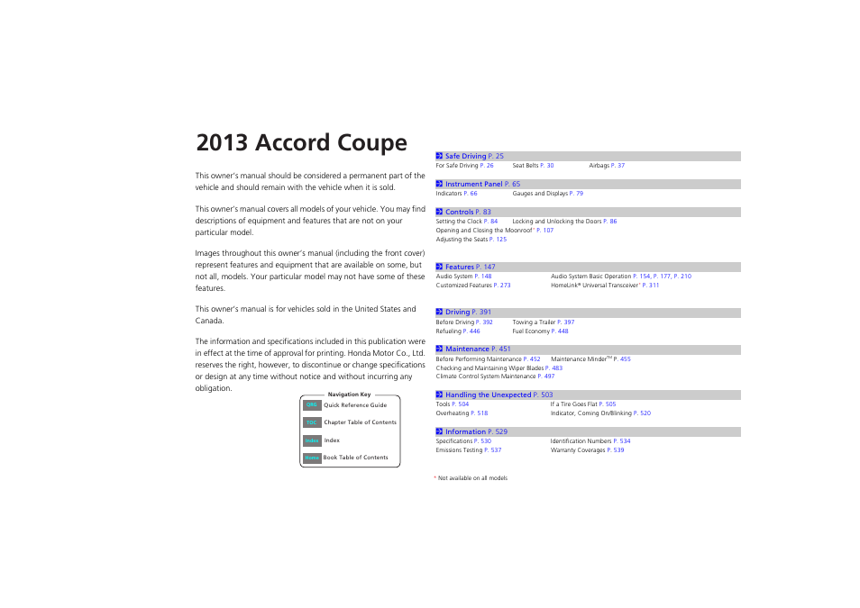 HONDA 2013 Accord Coupe User Manual | 554 pages