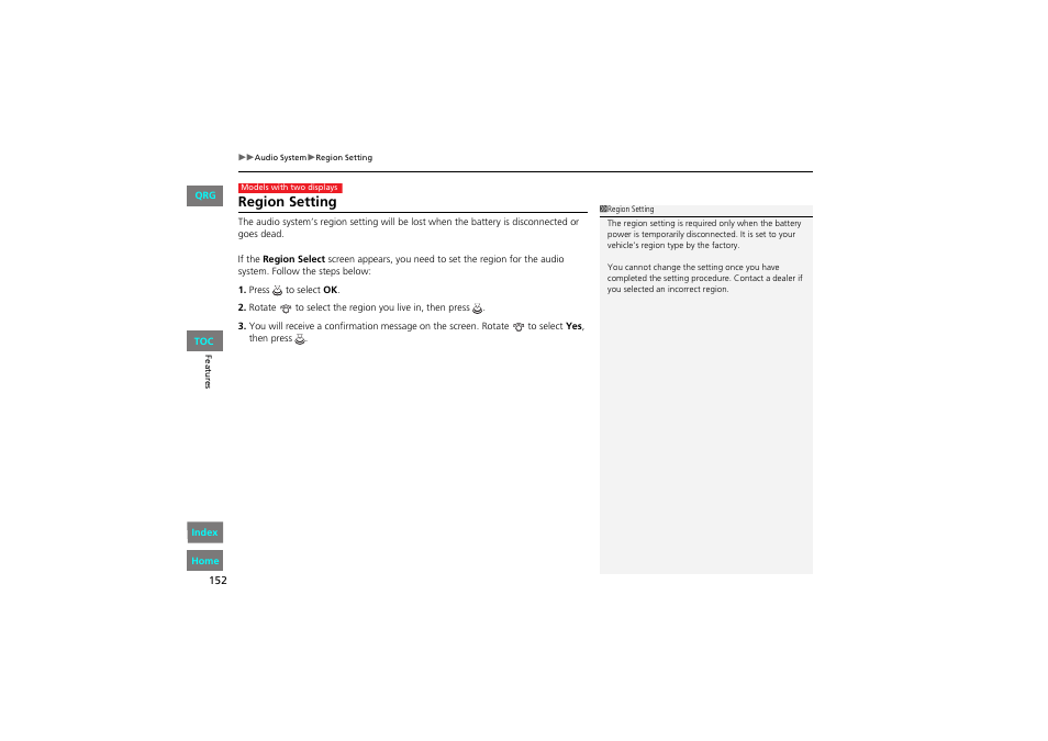 Region setting | HONDA 2013 Accord Coupe User Manual | Page 153 / 554