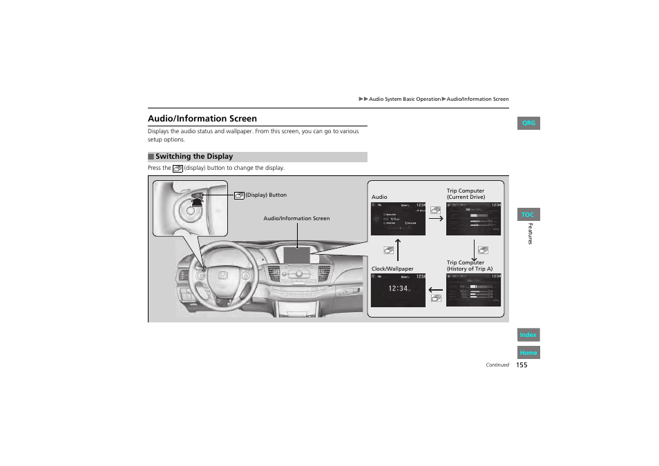 P 155), Audio/information screen | HONDA 2013 Accord Coupe User Manual | Page 156 / 554