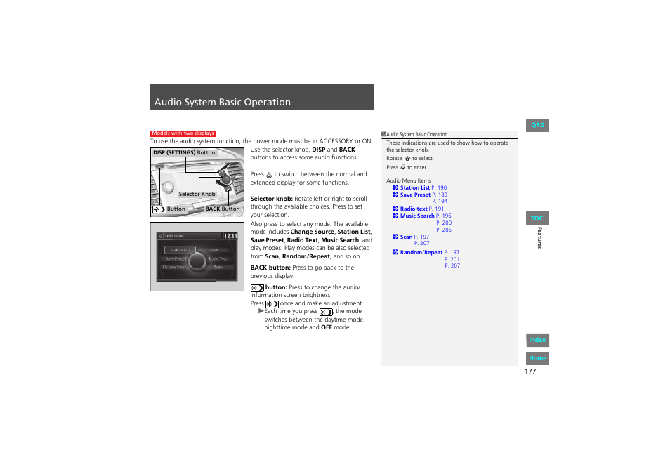 P. 177, P 177), Audio | System, Basic, Operation, Audio system basic operation | HONDA 2013 Accord Coupe User Manual | Page 178 / 554