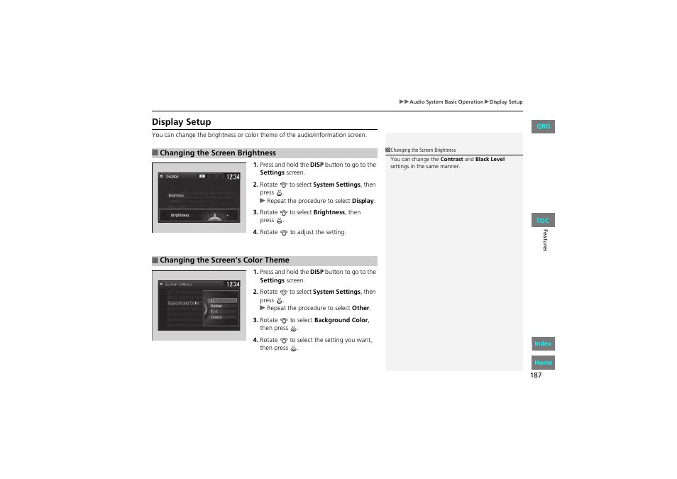 Display setup | HONDA 2013 Accord Coupe User Manual | Page 188 / 554