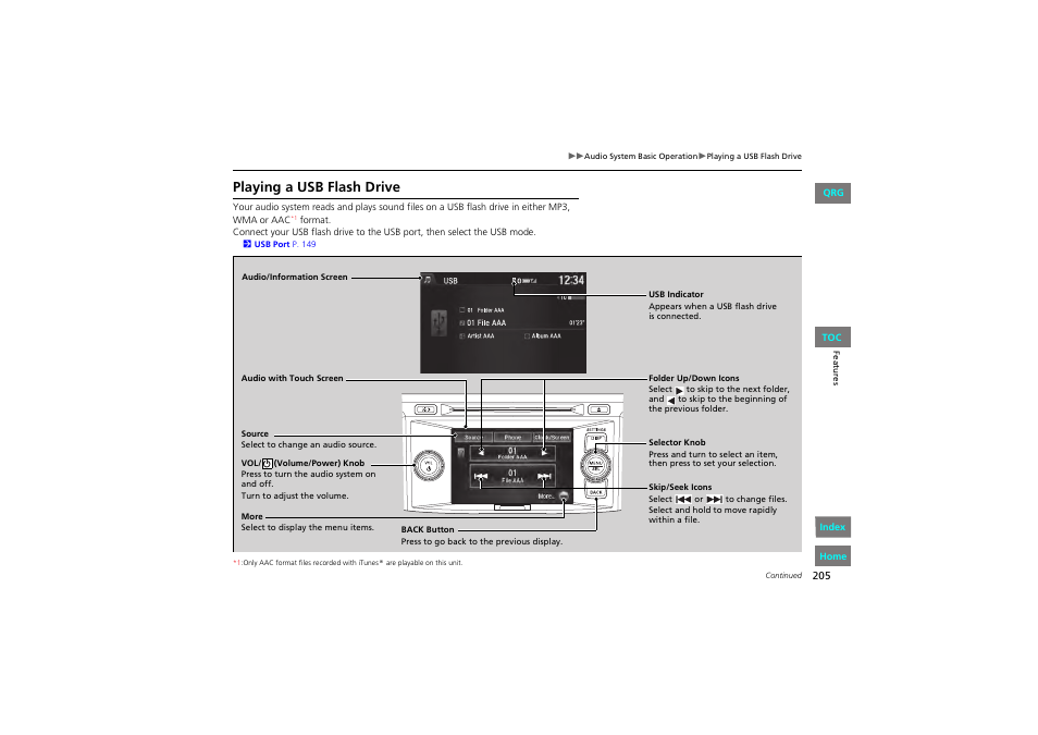 Playing a usb flash drive | HONDA 2013 Accord Coupe User Manual | Page 206 / 554
