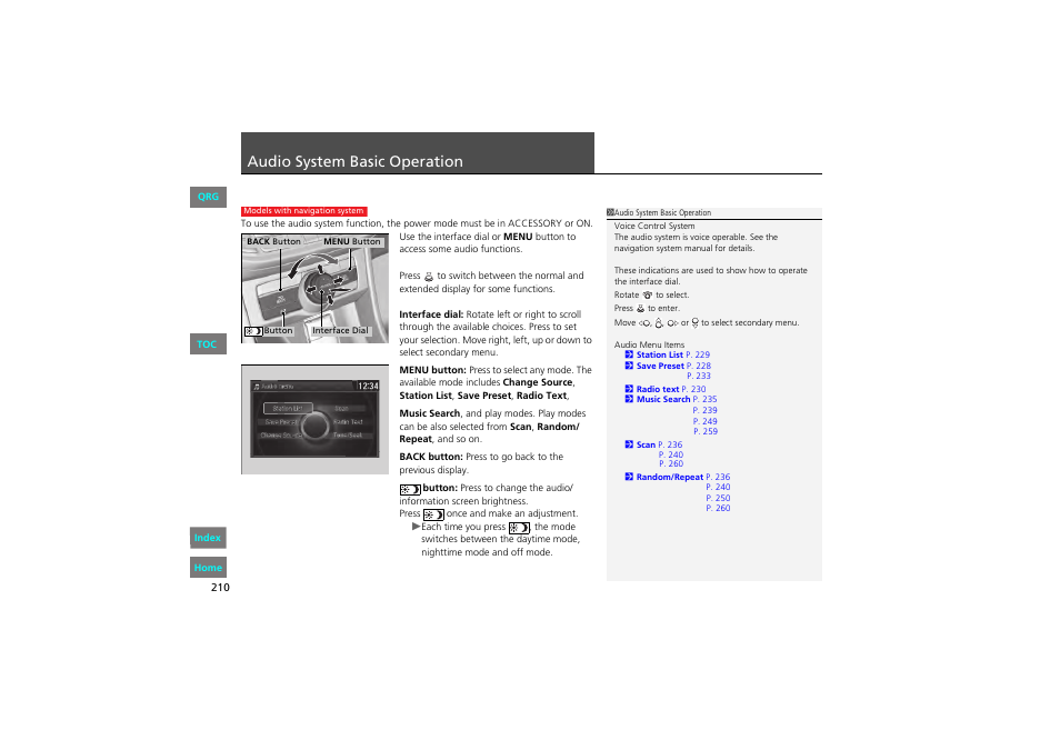 P. 210, P 210), Audio | System, Basic, Operation, Audio system basic operation | HONDA 2013 Accord Coupe User Manual | Page 211 / 554