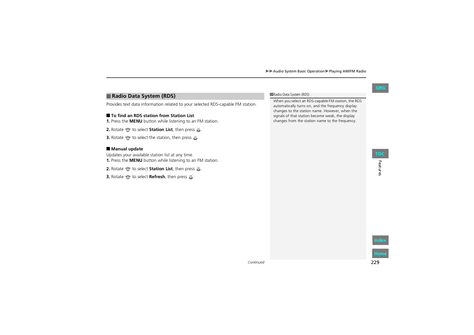 2 station list p. 229 | HONDA 2013 Accord Coupe User Manual | Page 230 / 554