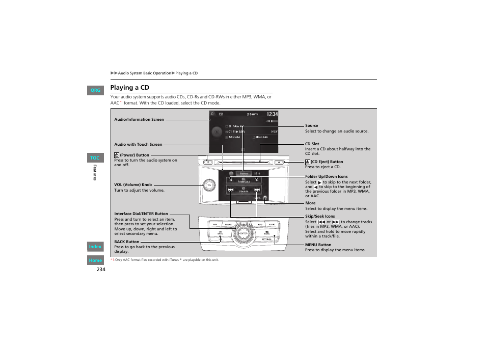 Playing a cd | HONDA 2013 Accord Coupe User Manual | Page 235 / 554