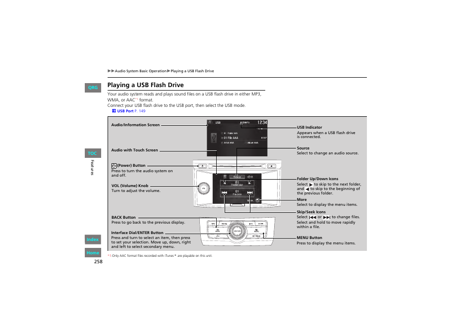 Playing a usb flash drive | HONDA 2013 Accord Coupe User Manual | Page 259 / 554