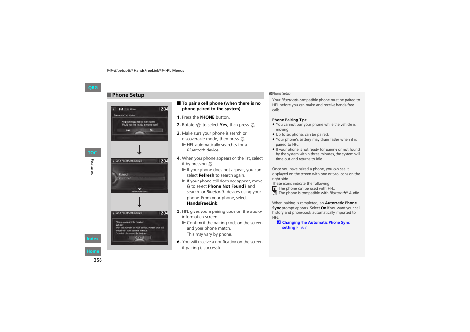 Phone setup p. 356 | HONDA 2013 Accord Coupe User Manual | Page 357 / 554