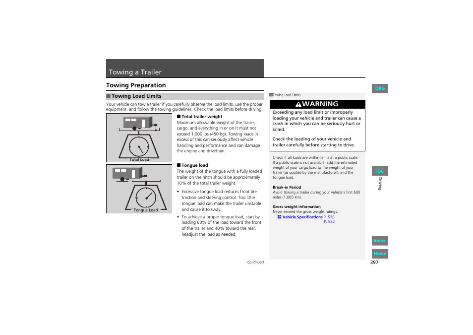 Ng a trailer, Towing a trailer, Towing preparation | Warning | HONDA 2013 Accord Coupe User Manual | Page 398 / 554