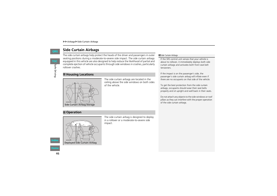 De curtain airbags, P 46, Side curtain airbags | HONDA 2013 Accord Coupe User Manual | Page 47 / 554
