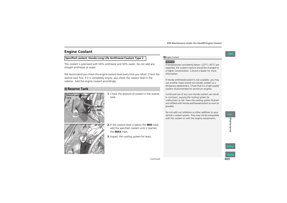 Engine coolant | HONDA 2013 Accord Coupe User Manual | Page 470 / 554